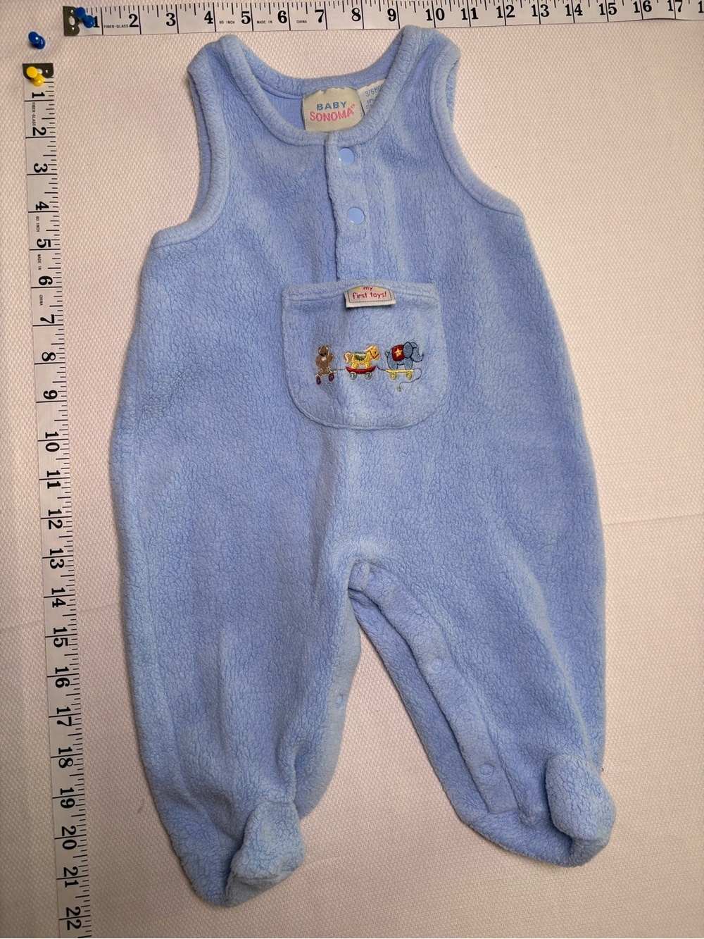 Vintage/Y2K Baby Sonoma Blue Fleece Footed Romper 3–6M